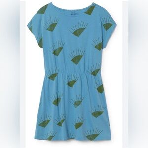 Bobo Choses Classic Blue Dress with Shining Green Sun Diamonds Pattern 4-5 Y